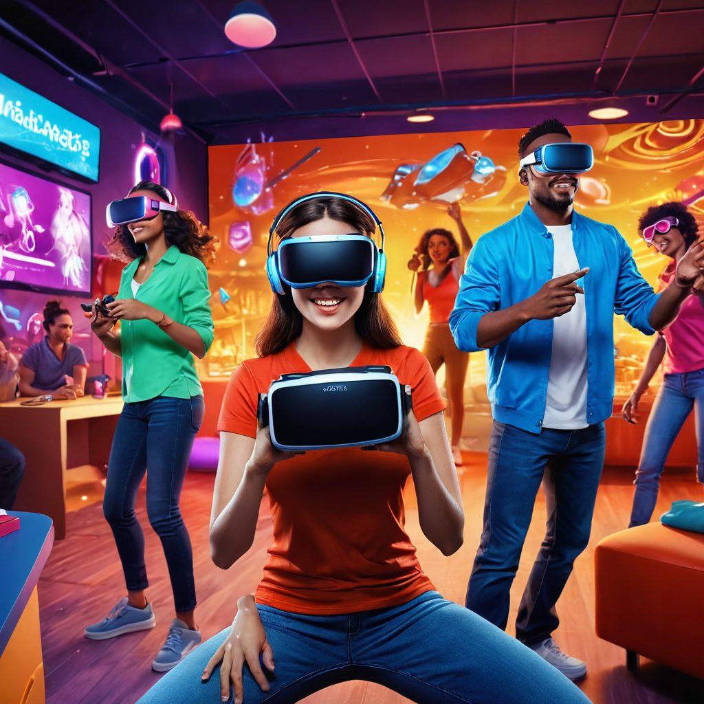 A dynamic scene illustrating a variety of adult interactive entertainment games, featuring diverse characters engaged in passionate activities, with vibrant colors and intriguing backgrounds that reflect different game themes. Include elements like virtual reality headsets, playful animations, and immersive environments to capture excitement and creativity. The composition should evoke a sense of wonder and imagination. digital artwork. vibrant colors. dynamic composition.